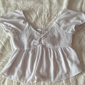 Pink Rose Blouse Elegant White Top